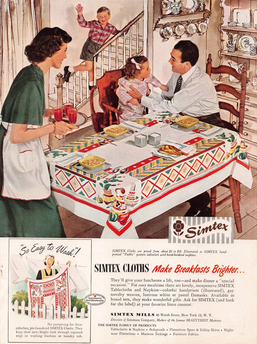 1940s Simtex Cloths Linen "Pueblo" Design Print Advertisement Ad 1949