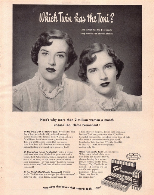1940s Toni Home Hair Permanent Twin Print Advertisement Ad 1949