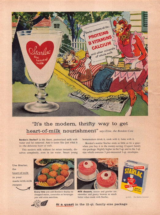 1950s Borden Starlac Nonfat Dry Milk Hammock Food Print Advertisement Ad 1957