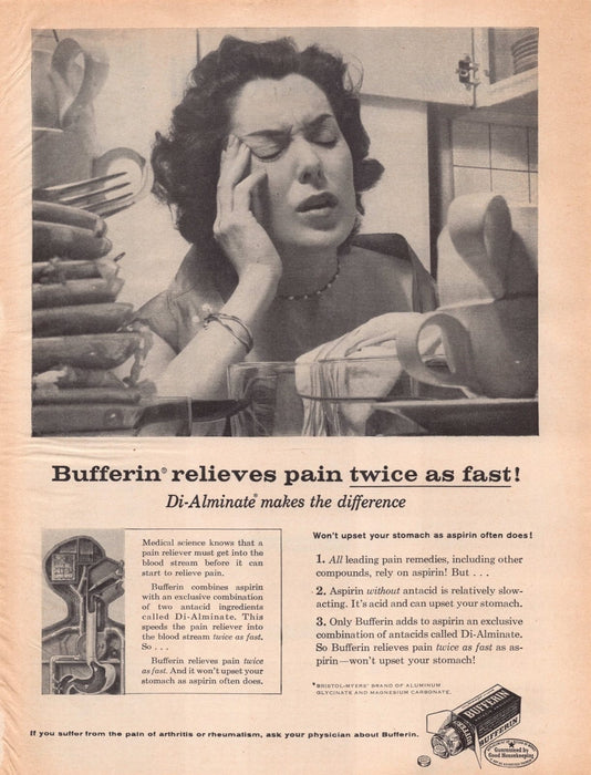 1950s Bufferin Aspirin Di-Alminate Medicine Print Advertisement Ad 1958