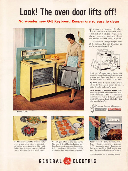 1950s General Electric G-E Keyboard Ranges Appliance Print Advertisement Ad 1958