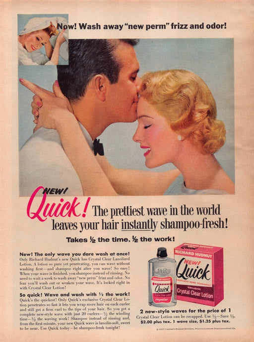 1950s Quick Hair Permanent Perm Conditioner Richard Hudnut Print Ad 1957