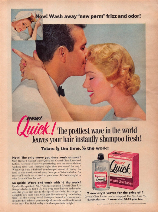 1950s Quick Hair Permanent Perm Conditioner Richard Hudnut Print Ad 1957