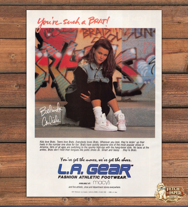 L.A. Gear Brats Belinda Carlisle Graffiti Wall Sneakers Print Ad 1989 1980s