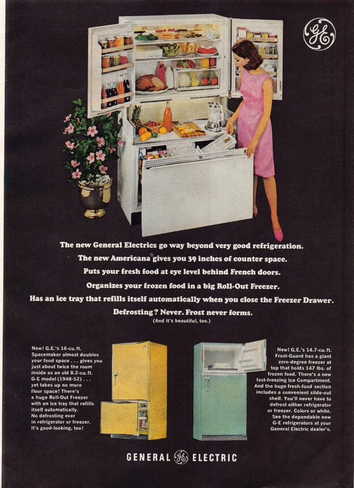1960s General Electric Refrigerator / Freezer Appliance Print Advertisement 1965