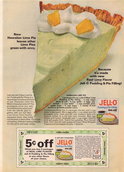 1960s Jell-O Hawaiian Lime Pie Recipe Print Advertisement Ad 1965
