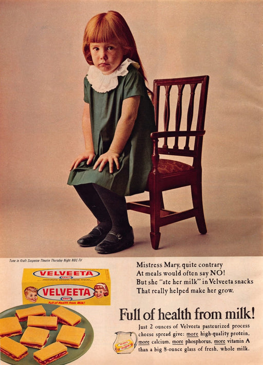1960s Kraft Velveeta Cheese Little Red Haired Girl Print Advertisement Ad 1965