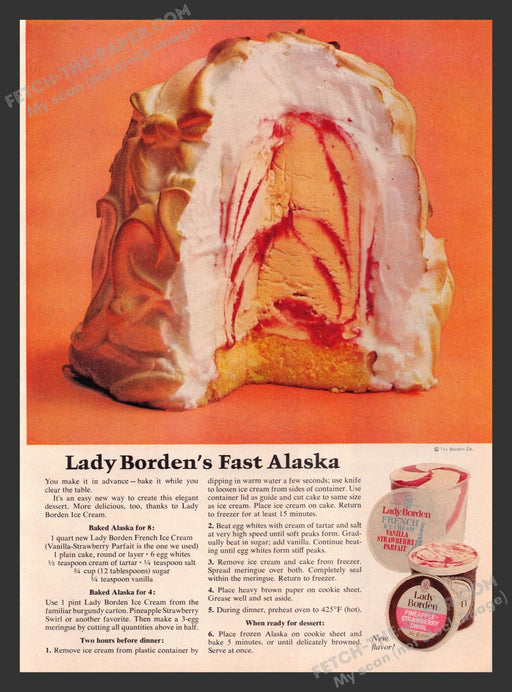 1960s Lady Borden's Ice Cream Fast Alaska Recipe Print Advertisement Ad 1965