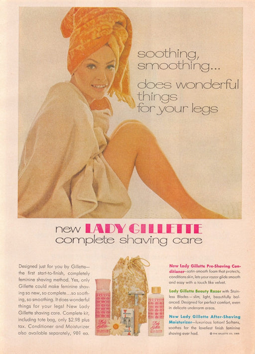 1960s Lady Gillette Shaving Care Beauty Print Advertisement Ad 1965