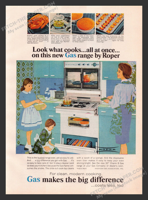 1960s Roper Gas Range Appliance Print Advertisement Ad 1965