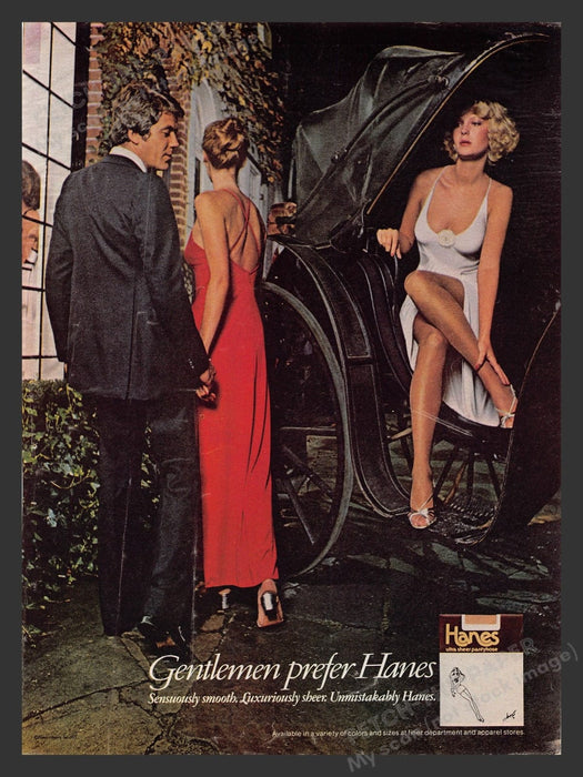 1970s Gentlemen Prefer Hanes Hosiery Carriage Legs Sexy Print Advertisement 1976