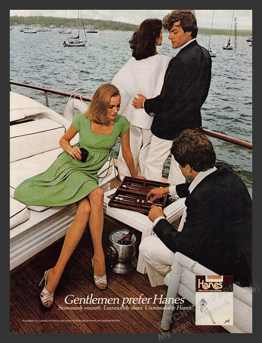 1970s Gentlemen Prefer Hanes Hosiery Yacht Legs Sexy Print Advertisement 1977