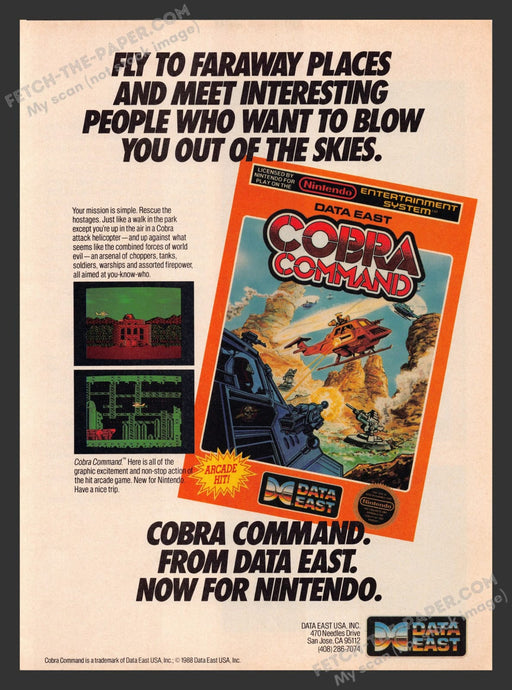1980s Cobra Command: Data East Print Advertisement Video Game Ad 1988