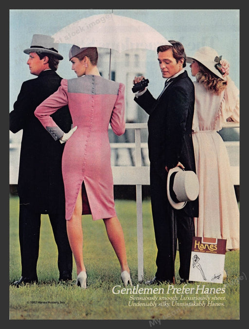 1980s Gentlemen Prefer Hanes Hosiery Polo Race Legs Print Ad 1982