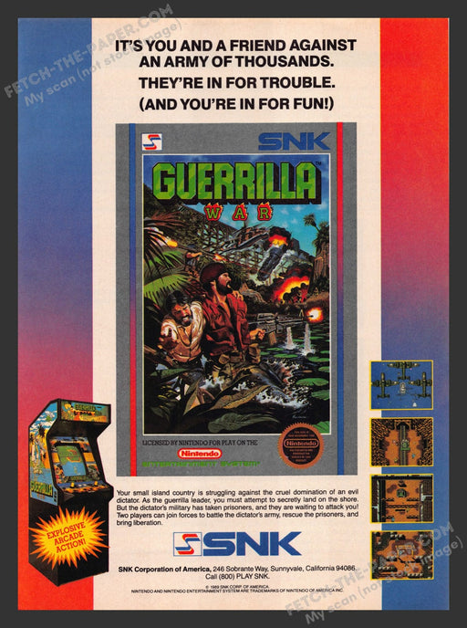 1980s Guerrilla War Print Advertisement SNK Arcade Video Game Ad 1989