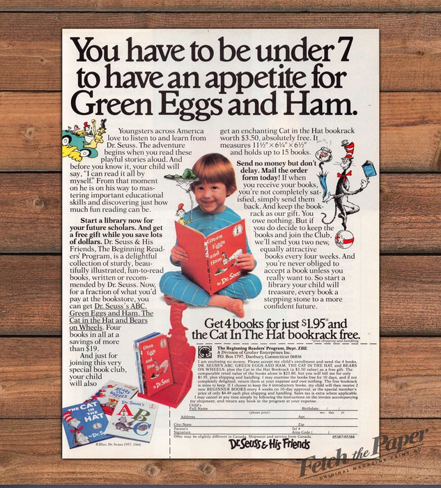 1987 Dr. Seuss & His Friends "Green Eggs and Ham" Print Advertisement Ad