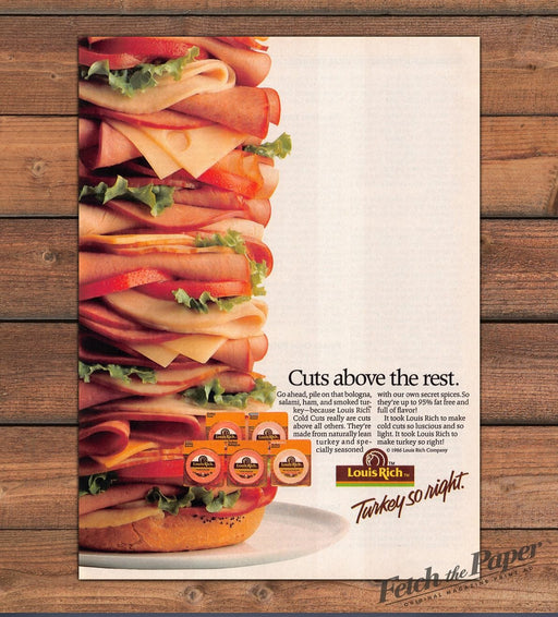 1987 Louis Rich Turkey Sandwhich "Cuts above the rest" Print Advertisement Ad