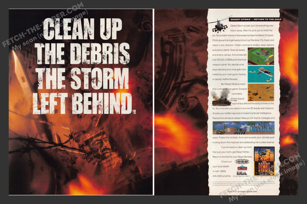 1990s Desert Strike Print Advertisement 2 Page Video Game Ad 1991