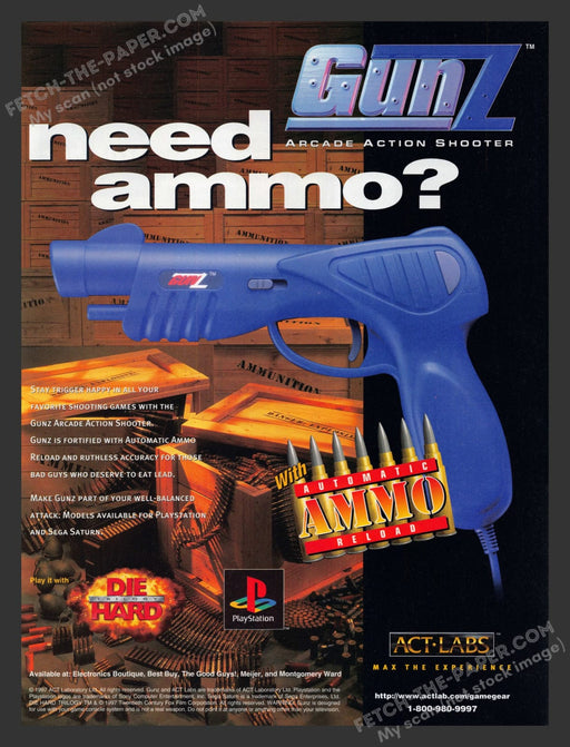 1990s Gunz Arcade Action Shooter Controller Print Advertisement Video Game 1997
