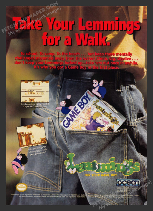 1990s Lemmings Game Boy Print Advertisement Video Game Ad 1993