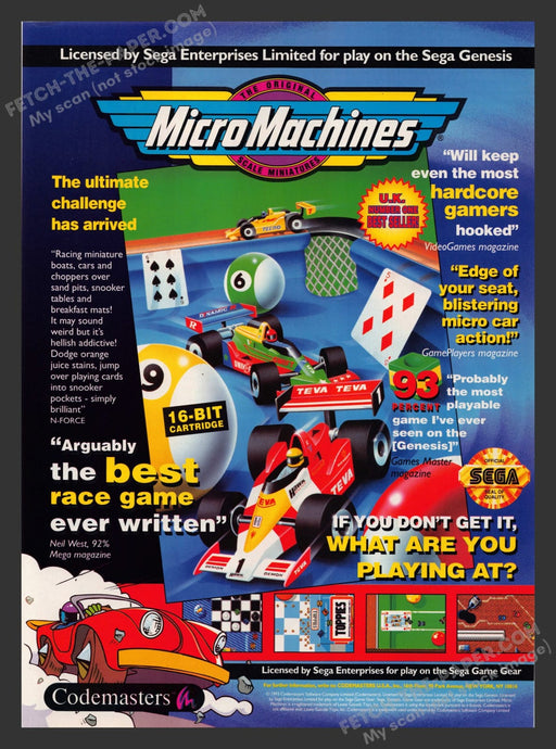 1990s Micro Machines Print Advertisement Video Game Ad 1993