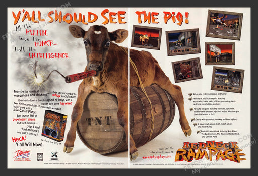 1990s Red Neck Rampage Print Advertisement 2 Page Video Game Ad 1997