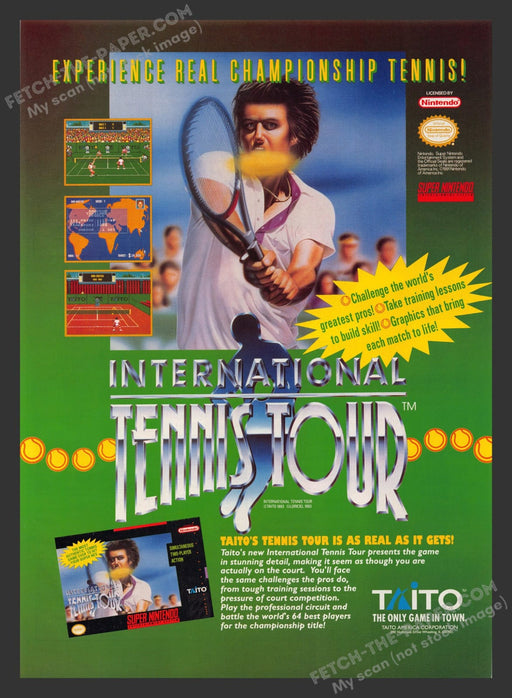 1990s Tennis Tour Print Advertisement International Video Game Ad 1993