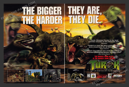 1990s Turok: Dinosaur Hunter Print Advertisement 2 Page Video Game Ad 1997
