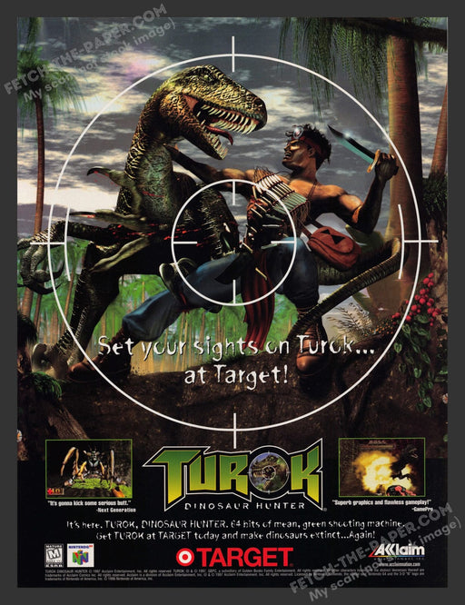 1990s Turok: Dinosaur Hunter Print Advertisement Video Game Ad 1997
