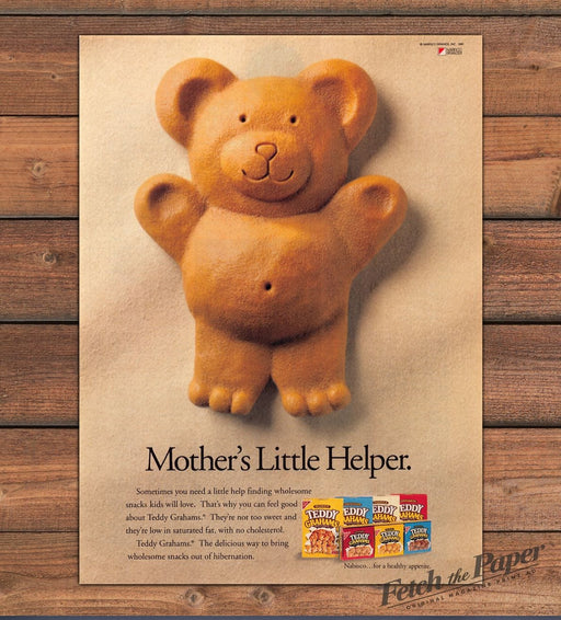1991 Teddy Grahams "...stuffed with wholesome goodness" Print Ad 1990s