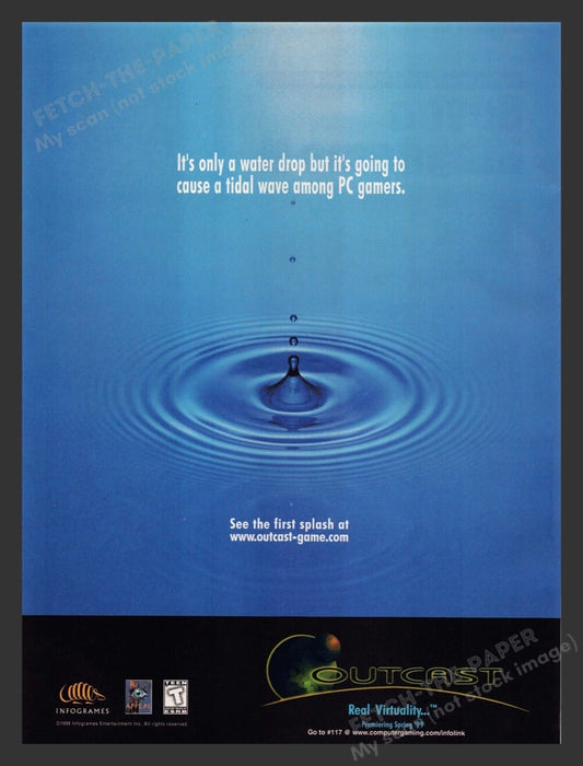 1999 Outcast "It's only a water drop cause tidal wave" Video Game Print Ad 1990s