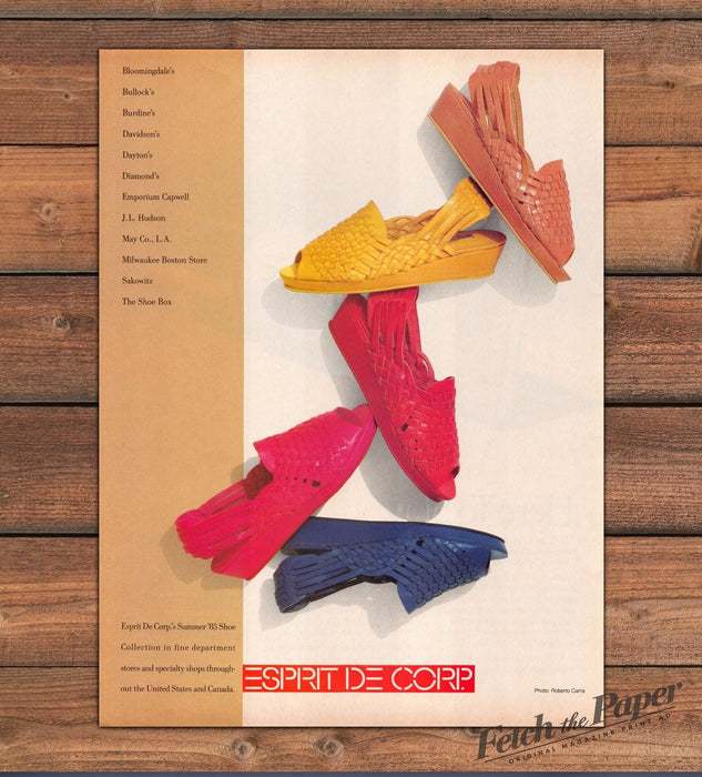 Esprit Summer 1985 Shoe Collection Woven Wedge Sandals Print Ad 1985 1980s