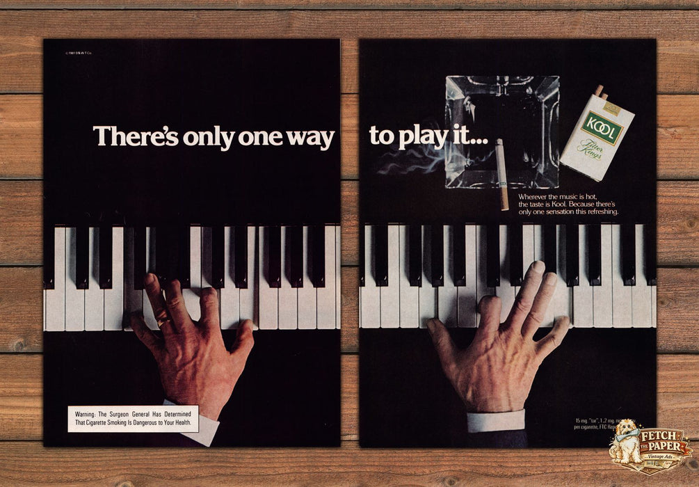 Kool Filter Kings Cigarettes Piano Menthol Print Ad 1981 1980s