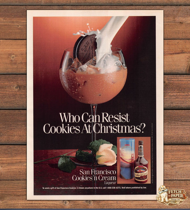 San Francisco Cookies n Cream Liqueur Christmas Cocktail Print Ad 1990 1990s