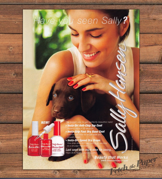 Sally Hansen Insta-Dri Nail Polish Woman Chocolate Lab Puppy Print Ad 2008 2000s