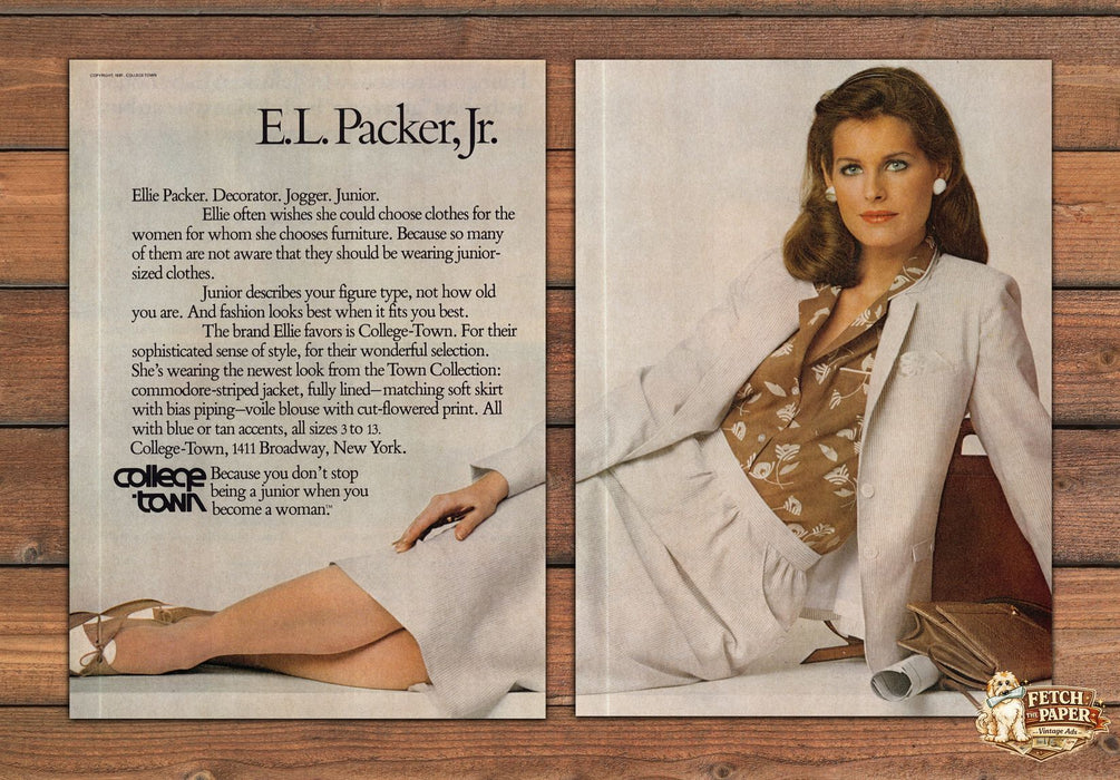 College Town Ellie Packer Working Woman (2 Pages) 1980s Magazine Print Ad 1981