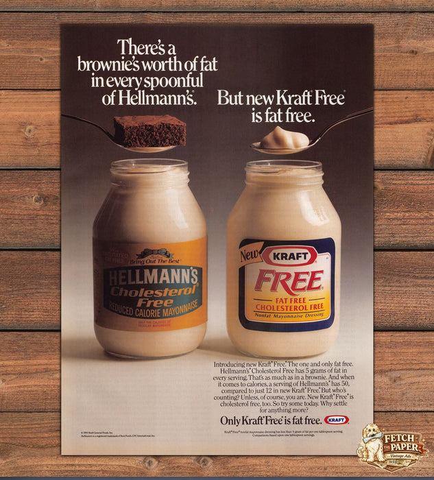 Hellmann's Vs Kraft Free Mayonnaise Brownie Fat Comparison Print Ad 1991 1990s