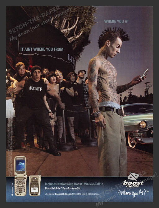 2000s Boost Mobile Cell Phone Travis Barker Musician Print Advertisement 2006