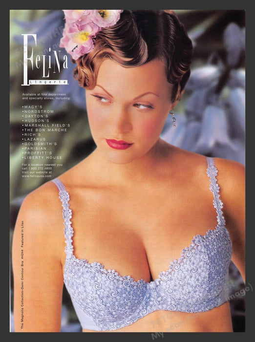 2000s Felina Lingerie Sexy Purple Bra Brunette Print Advertisement Ad 2000