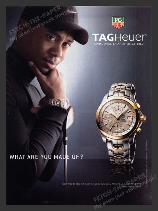 2000s Tag Heuer Watch Tiger Woods Golf Athlete Print Advertisement Ad 2006
