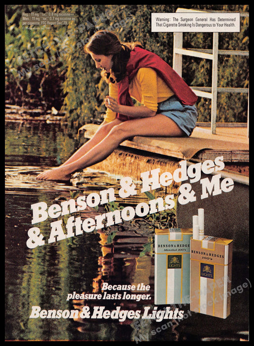Benson & Hedges Cigarettes Legs Dock Water Feet 1980s Magazine Print Ad 1981