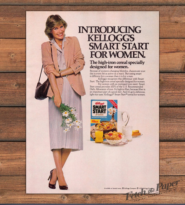 Kellogg's Smart Start Cereal Businesswoman Daisies Print Ad 1980 1980s