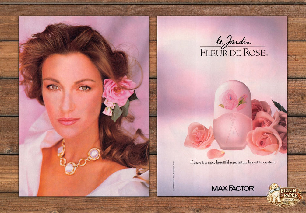 Max Factor Le Jardin Fleur de Rose Jane Seymour Print Ad 1989 1980s (2 pgs)