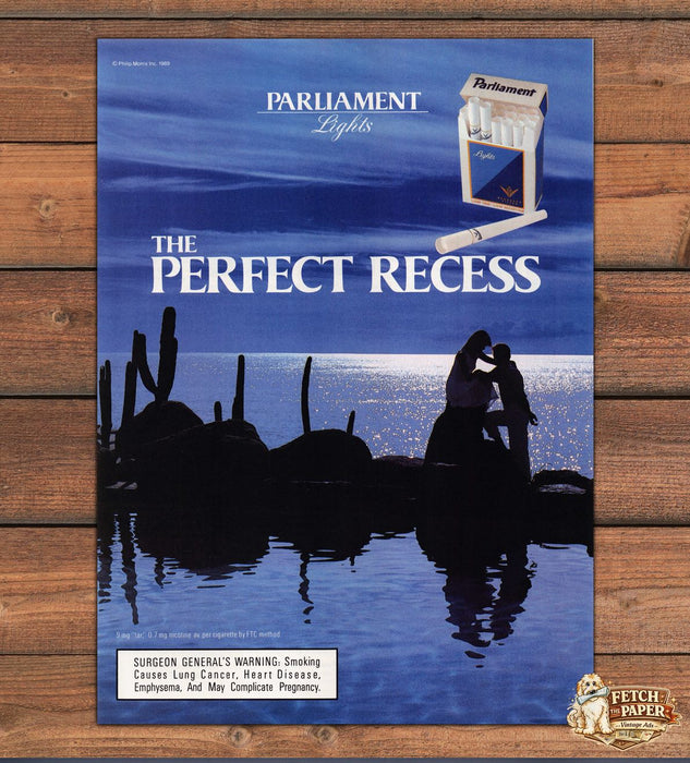 Parliament Lights Perfect Recess Silhouette Couple Beach Print Ad 1989 1980s