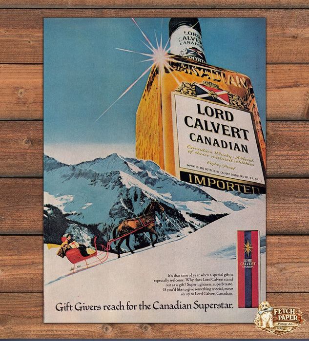 Lord Calvert Canadian Whisky Gift Givers Sleigh Horse Snow Print Ad 1978 1970s