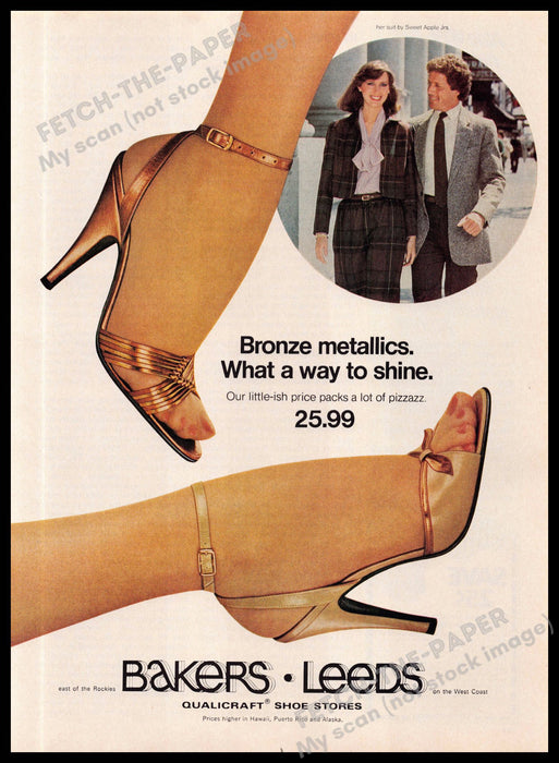 Bakers Leeds Bronze Metallic Heels Feet Pizzazz 1980s Magazine Print Ad 1981