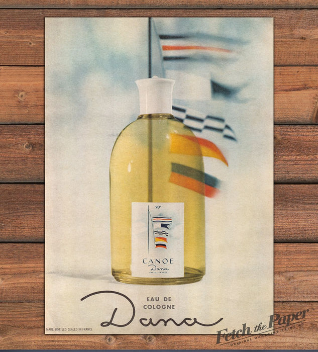 Dana Canoe Eau de Cologne Bottle Nautical Flags Print Ad 1965 1960s