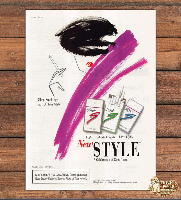 Style Cigarettes Pink Brushstroke Smoking Part Of Style Print Ad 1991 1990s