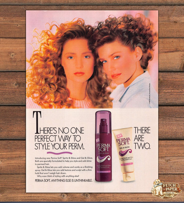 Perma Soft Spritz Shine Gel Gloss Curly Perm Hair Print Ad 1989 1980s