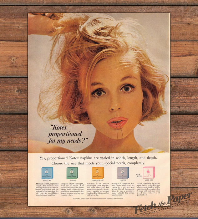 Kotex Proportioned Napkins Blonde Model Bobby Pins Print Ad 1964 1960s